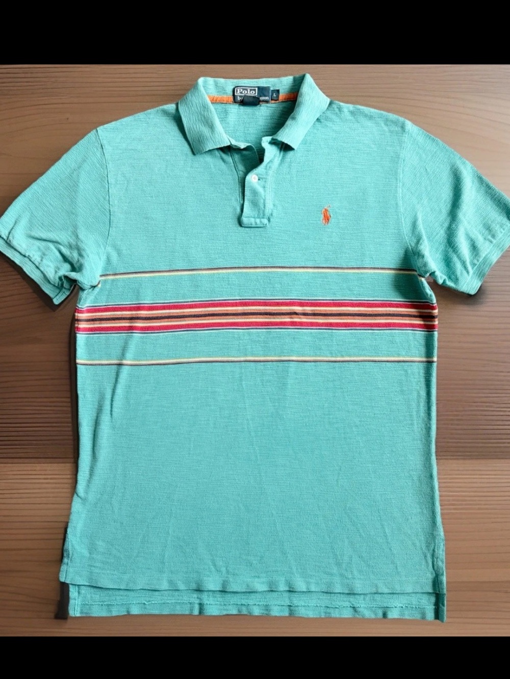 Vintage POLO Ralph Lauren Shirt Mens Large Turquoise Green Striped Short Sleeve